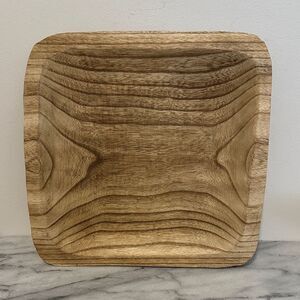 Square Wooden Plate 11.5” square solid unfinished hand carved